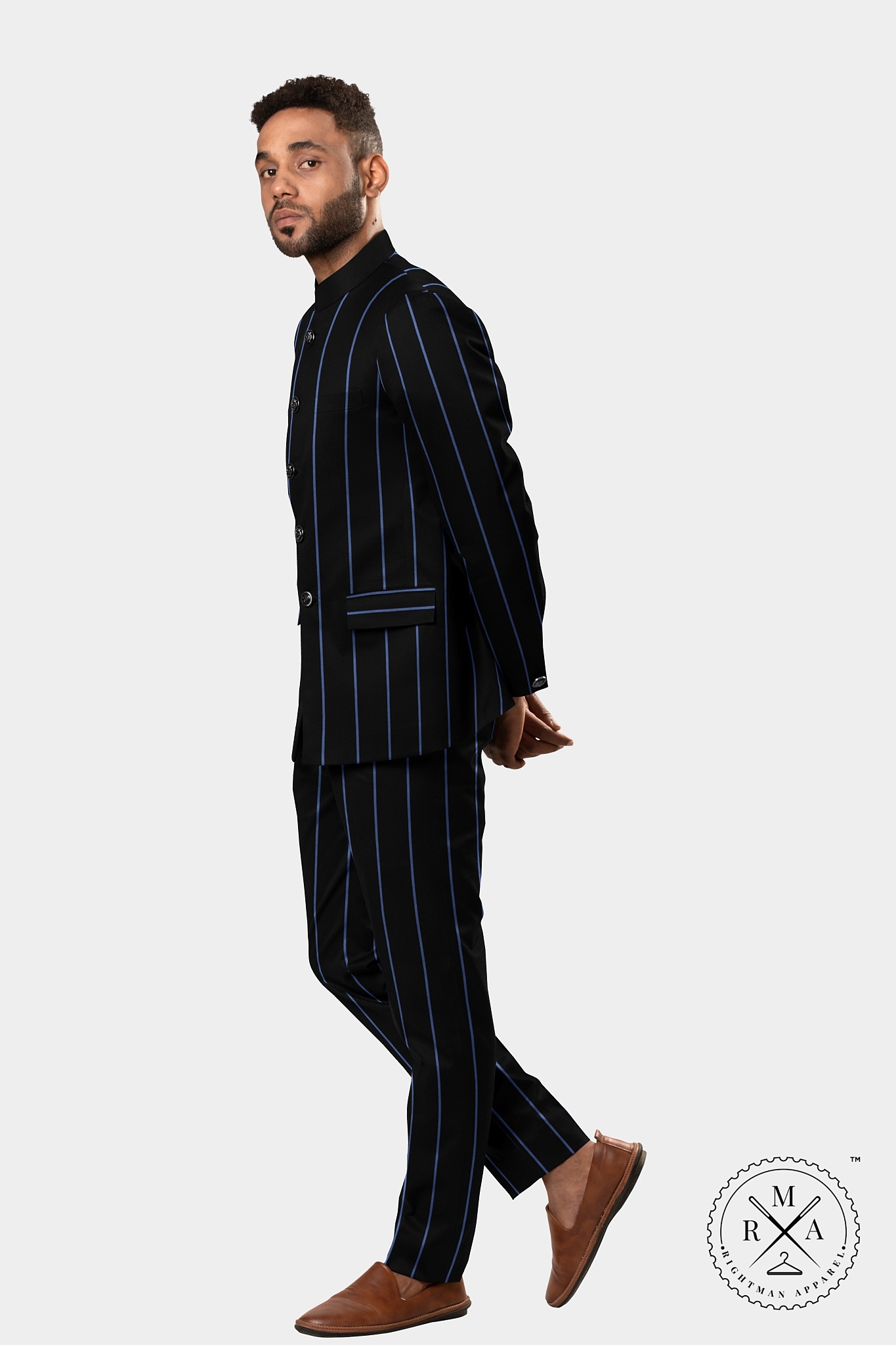 Navy Blue Jodhpuri Suit With Lapis Stripes SU46